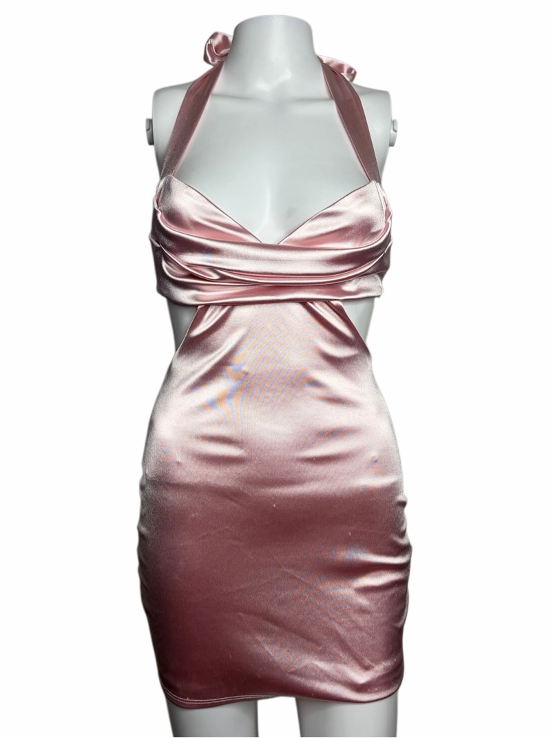 Lucy In The Sky Satin Halter Mini Dress Pink Small